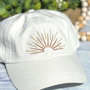 Sunset Ocean Embroidered Dad Hat, Pigment Dyed Hat, Sunrise Hat, Beach Hat, Vintage Look Boho Hat, Black Cap