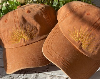 Sunrise-Sunset Embroidered Hat, Bachelorette Party Hats, Low Profile Hat, Unstructured Ball Cap Orange Hat