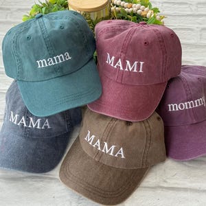 Custom Mom Hat,  Custom Text Embroidered Hat, Mommin’ Hat, Pregnancy Announcement Hat, Pigment dyed Vintage Style Caps, Classic Dad Cap