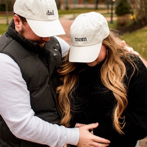 Mom and Dad Baseball Caps, Pregnancy Announcement Hats, Set of 2 Pigment dyed Vintage Style Caps, Classic Dad Cap