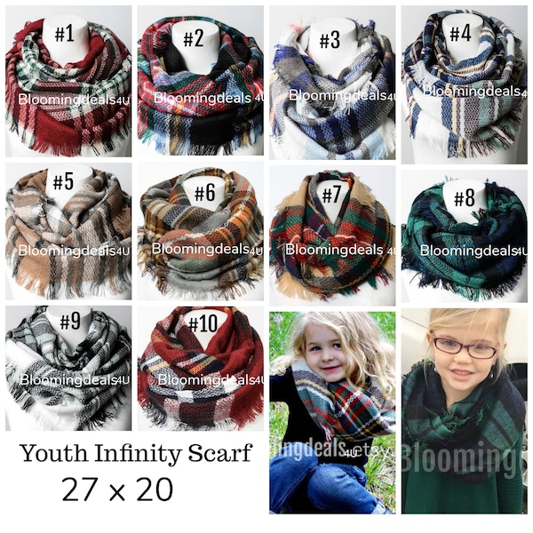 Youth Infinity Scarf, Green-Navy-Black Plaid Scarf, Oversized Plaid Tartan, Winter Scarf, Christmas Gift Under 20 Dollars, Multi Color Plaid