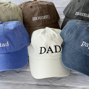 Custom Dad Hat, Daddy Hat, Dad Baseball Cap, Mama Hat, Pregnancy Announcement Hat, Pigment dyed Vintage Style Caps, Classic Dad Cap