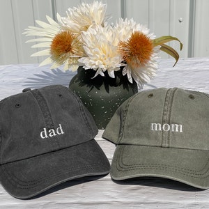 Mom and Dad Hats, Pregnancy Announcement Hat, Set of 2 Gender Reveal Hats, Pigment Dyed Baseball Caps, Unisex Hats, Classic Dad Cap