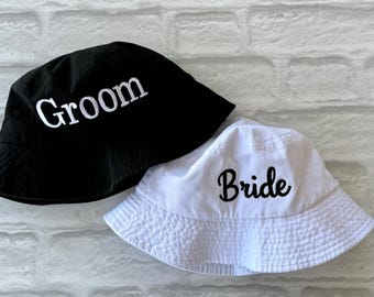 Sombrero tipo pescador para novios, sombrero bordado, sombreros para despedida de soltero/a, unisex, talla única.