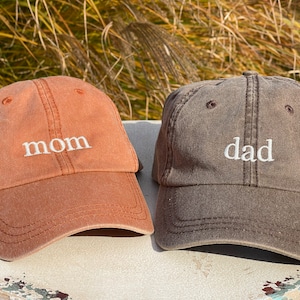 Mom and Dad Baseball Caps, Pregnancy Announcement Hats, Set of 2 Pigment dyed Vintage Style Caps, Classic Dad Cap