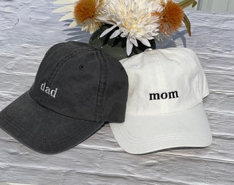 Mom and Dad Hats, Pregnancy Announcement Hat, Set of 2 Gender Reveal Hats, Pigment Dyed Baseball Caps, Unisex Hats, Classic Dad Cap