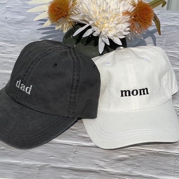 Mom and Dad Hats, Pregnancy Announcement Hat, Set of 2 Gender Reveal Hats, Pigment Dyed Baseball Caps, Unisex Hats, Classic Dad Cap