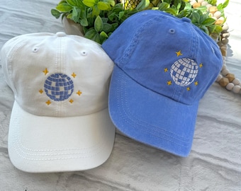 Gorros de fiesta con forma de bola de discoteca, recuerdos para despedidas de soltera, gorras de béisbol bordadas divertidas, regalo de recuerdo, gorros de fiesta azules