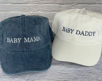 Baby Mama Baby Daddy Hat Set, Pregnancy Announcement Hat, Gender Reveal Hats, Unisex Hats