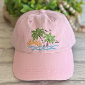 Embroidered Palm Tree Baseball Hat, Tie-Dyed Hat, Summer Beach Hats, Bridesmaid Gifts, Youth Caps, Beach Scene