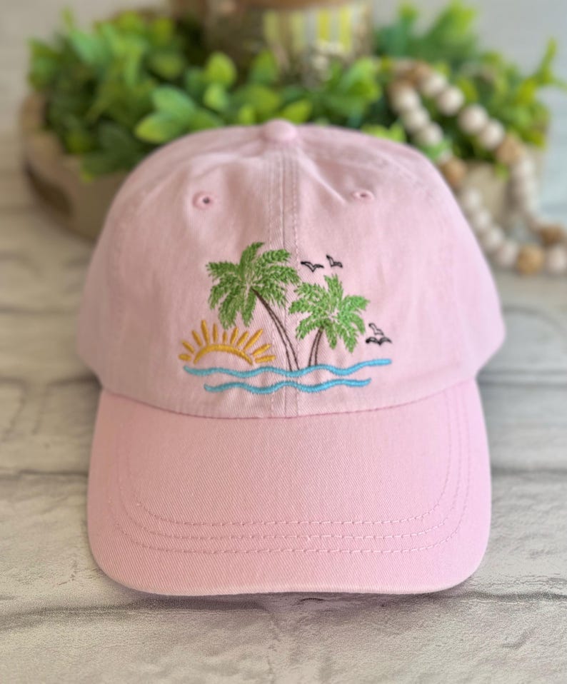 Embroidered Palm Tree Baseball Hat, Tie-Dyed Hat, Summer Beach Hats, Bridesmaid Gifts, Youth Caps, Beach Scene
