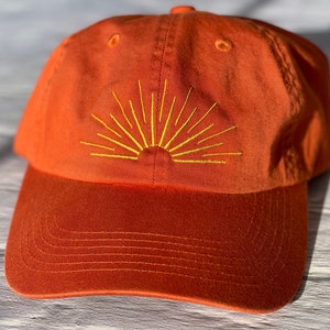 Sunrise-Sunset Embroidered Hat, Bachelorette Party Hats, Low Profile Hat, Pigment Dyed,  Unstructured Ball Cap Orange Baseball Cap