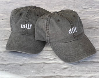 Custom Hat, Embroidered Hat, milf hat dilf hat, Low Profile Hat, Pigment Dyed, Unstructured Ball Cap