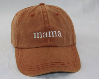 Mama Hat, Custom Mom Hat,  Custom Text Embroidered Hat, Pregnancy Announcement Hat, Pigment dyed Vintage Style Caps, Classic Dad Cap