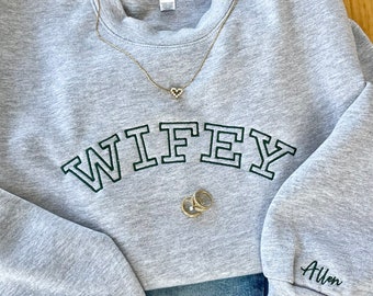 WIFEY Sweatshirt, Embroidery, Personalized Crew Neck Pullover, New Bride Sweatshirt, American Apparel Reflex Crewneck