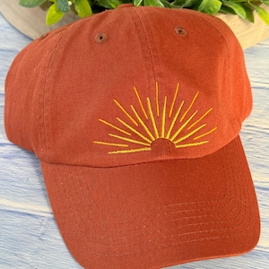 Sunrise-Sunset Embroidered Hat, Bachelorette Party Hats, Low Profile Hat, Pigment Dyed,  Unstructured Ball Cap Orange Baseball Cap