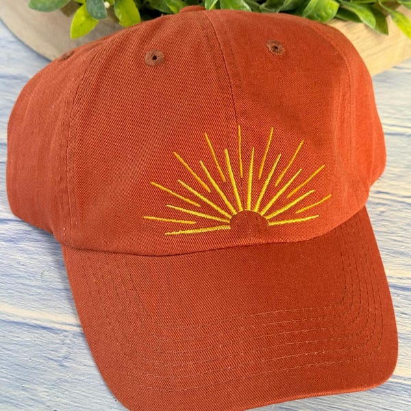 Sunrise-Sunset Embroidered Hat, Bachelorette Party Favors, Low Profile- Pigment Dyed-  Unstructured Baseball Cap- Orange