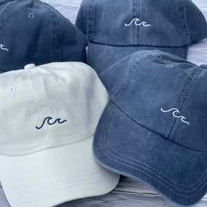 Beach Wave Hat, Embroidered Baseball Cap, Bachelorette Party Hats, Navy Blue Hat, Beach Hat, Unisex Low Profile Unstructured Cap