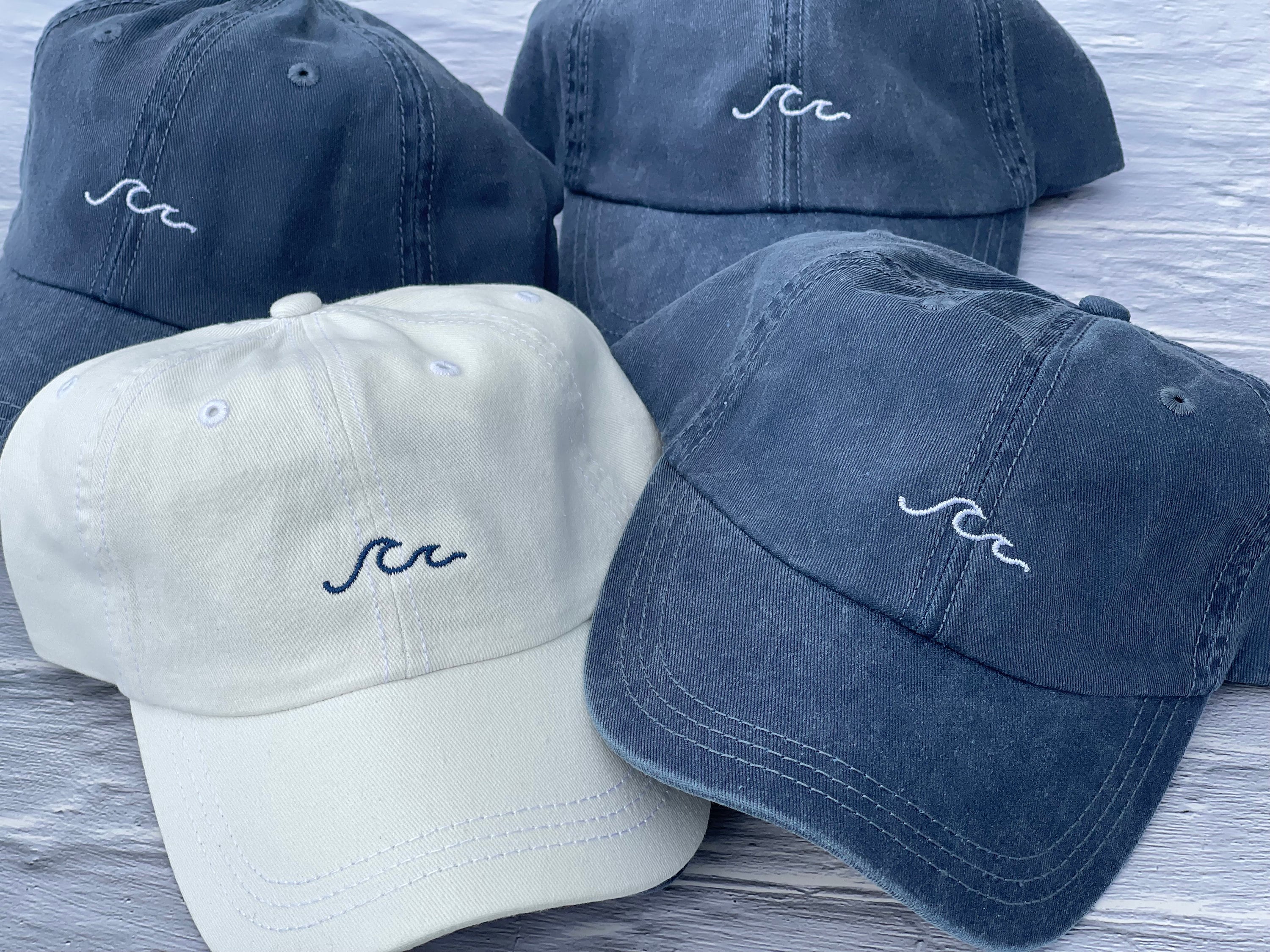 Beach Wave Hat, Embroidered Baseball Cap, Bachelorette Party Hats, Navy Blue Hat, Beach Hat, Unisex Low Profile Unstructured Cap