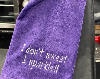 Toalla de entrenamiento, toalla I don't sweat I sparkle, toalla de manos, terciopelo en un lado, tela de rizo en el otro