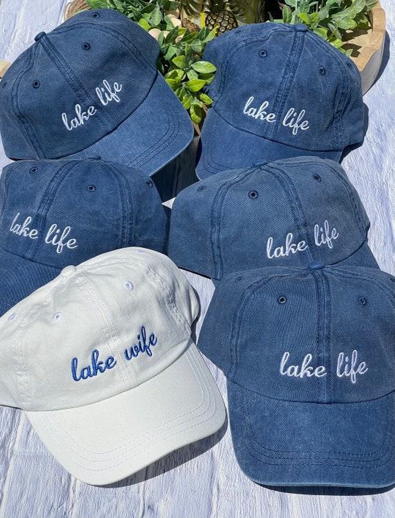 Embroidered Lake Life Hat, Distressed Bachelorette Party Cap,Unstructured-Low Profile, Classic Dad Hat 100 % Cotton Vintage Style Party Hats