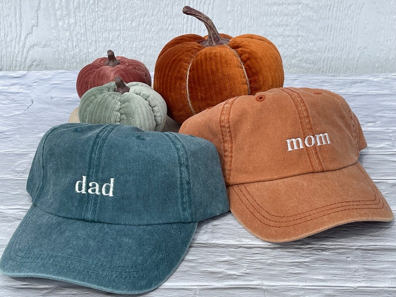 Mom and Dad Baseball Caps, Pregnancy Announcement Hats, Set of 2 Pigment dyed Vintage Style Caps, Classic Dad Cap image 9