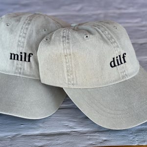 Custom Text Baseball Cap, milf hat, dilf hat, Embroidered Hat, Pigment Dyed Baseball Caps, Unisex Hats, Classic Dad Cap
