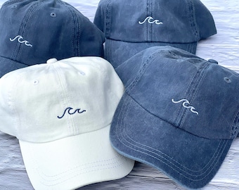 Embroidered Wave Baseball Cap, Garment Washed Cotton Twill