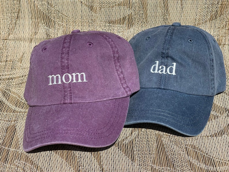 Mom and Dad Baseball Caps, Pregnancy Announcement Hats, Set of 2 Pigment dyed Vintage Style Caps, Classic Dad Cap image 5