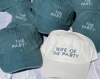 Bachelorette Hats, Girls Trip, Wife of the Party-The Party Baseball Cap, Embroidered Vintage Faded Look Dad Cap, Unstructured-Low Profile