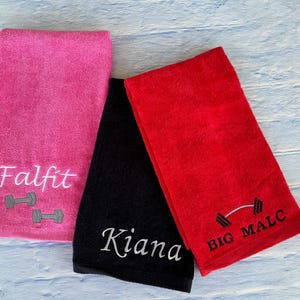 Workout Towel, Dumbbell Embroidery, Gifts For Her,  Velour on one side, terrycloth on the opposite side