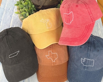 Gorra con el estado de cada estado, gorra personalizada, gorras bordadas con los 50 estados, gorras de béisbol, gorra de perfil bajo, gorra de béisbol sin estructura, gorra con bordado de punto de frijol