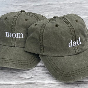 Mom and Dad Hats, Pregnancy Announcement Hat, Set of 2 Gender Reveal Hats, Pigment Dyed Baseball Caps, Unisex Hats, Classic Dad Cap