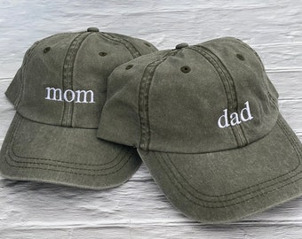 Mom and Dad Hats, Pregnancy Announcement Hat, Set of 2 Gender Reveal Hats, Pigment Dyed Baseball Caps, Unisex Hats, Classic Dad Cap