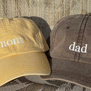 Mom and Dad Baseball Caps, Pregnancy Announcement Hats, Set of 2 Pigment dyed Vintage Style Caps, Classic Dad Cap, Unisex Hat