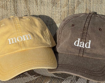 Mom and Dad Baseball Caps, Pregnancy Announcement Hats, Set of 2 Pigment dyed Vintage Style Caps, Classic Dad Cap, Unisex Hat