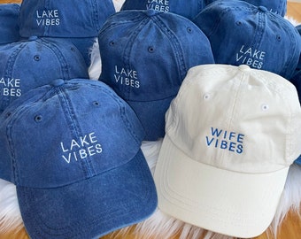 Lake Life Embroidered Hats, Bachelorette Party Hats, Low Profile Hat, Pigment Dyed, Distressed Vintage Look