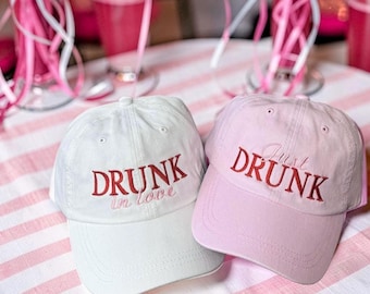 Drunk In Love / Just Drunk, Bachelorette Hats, Girls Trip Party Favor, Personalized Embroidered Wedding Party Hats - Custom Baseball Caps
