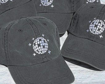 Gorra bordada con bola de discoteca, gorra de sarga de algodón lavado, gorra de fiesta