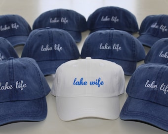 Lake Life Hat, Lake Wife Embroidered Hat, Bachelorette Party Hats, Distressed Vintage Look,