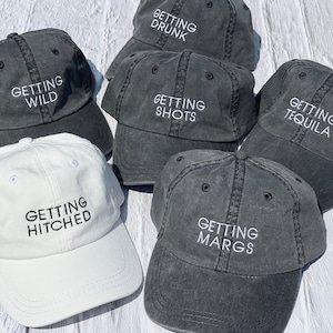 Bachelorette Party Embroidered Baseball Caps, Getting Married, Gettin&#39; Margs, Party Hats, Bachelor Party Hats, Brew Crew, Gettin&#39; Hitched