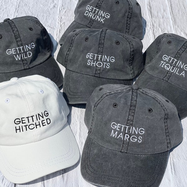 Bachelorette Party Embroidered Baseball Caps, Getting Married, Gettin' Margs, Wife Of The Party - The Party Hats,  Party Vibes