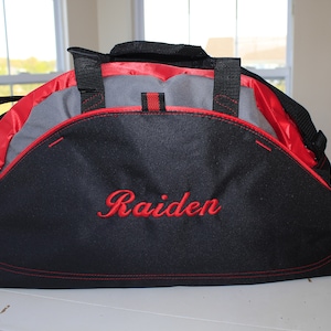 Kids Duffel Bag, Personalized Gym Bag, School PE Bag, Contrast Piping and Stitching, Embroidered with Name or Text of Your Choice