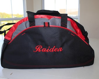 Kids Duffel Bag, Personalized Gym Bag, School PE Bag, Contrast Piping and Stitching, Embroidered with Name or Text of Your Choice