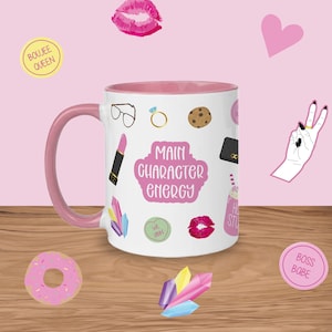 Main Character Energy Mug | Pink Girl Boss Tea Coffee Cup | Gift for Her | Job Coworker Manager Present | Sister Friend Girlfriend Birthday