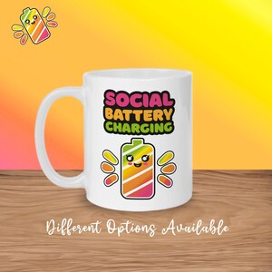 Social Battery Charging Mug | Pink Introvert Tea Coffee Cup| Gift for Her | Job Coworker Manager Present | Sister Friend Girlfriend Birthday