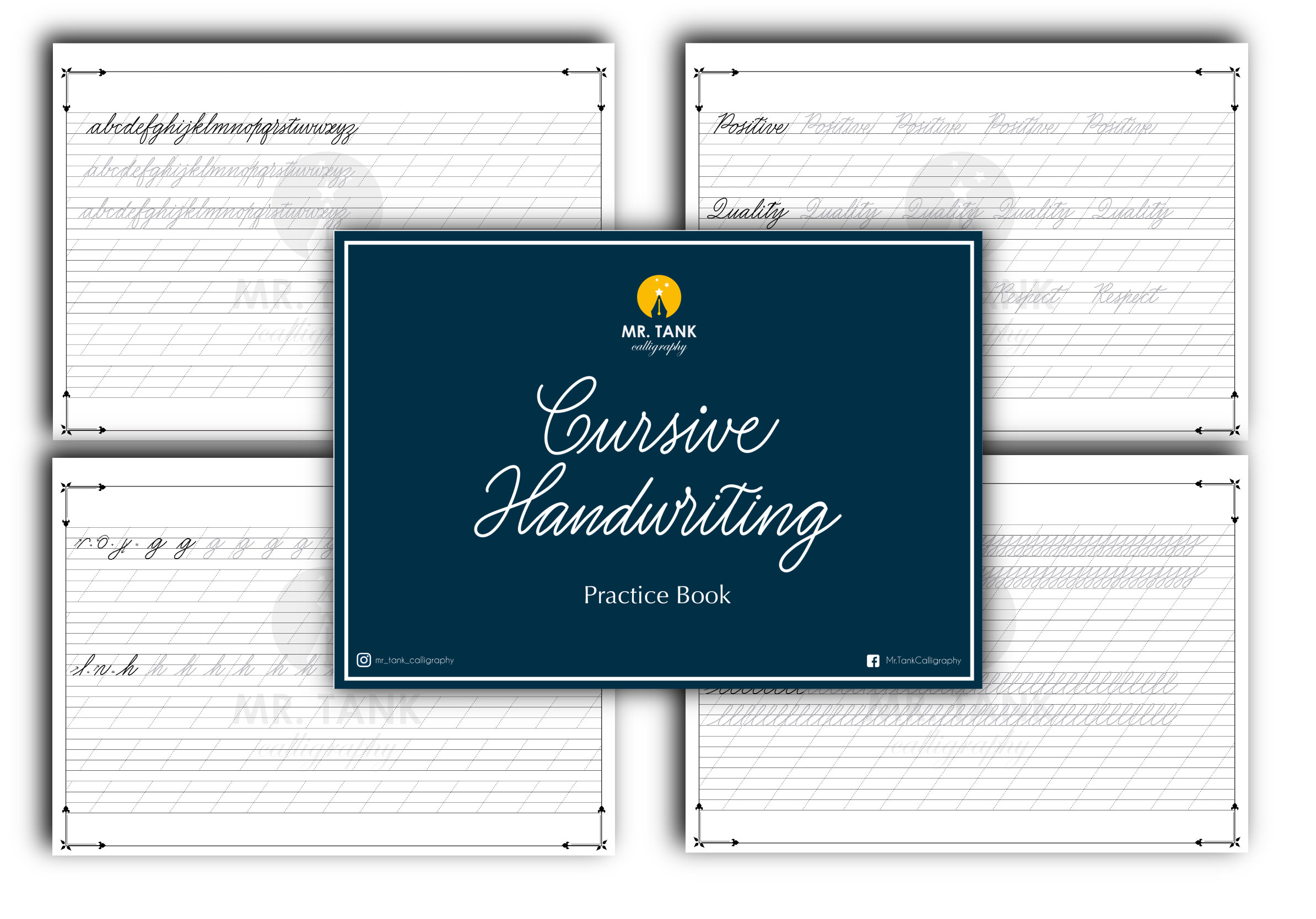 Cursive Handwriting Practice Book, 50 Pages Printable Handwriting Workbook, Learn Cursive