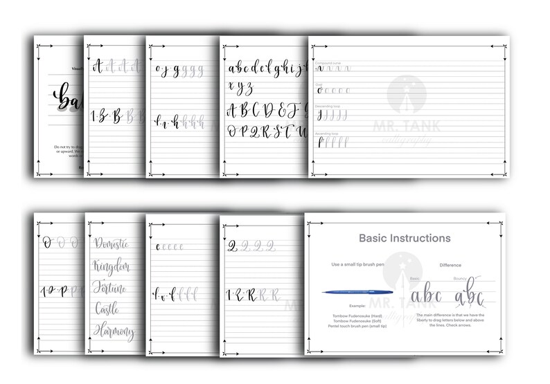 3 Cahier d'exercices pour lettres pleines d'entrain, base mots citations. Les 3 cahiers d'exercices sur le lettrage avec entraînement de A à Z. Cahier d'exercices à procréer et à imprimer image 6