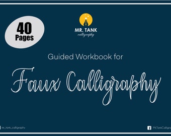 Faux calligraphy workbook, 40 pages Hand lettering guided practice book, Freehand calligraphy book for beginners.