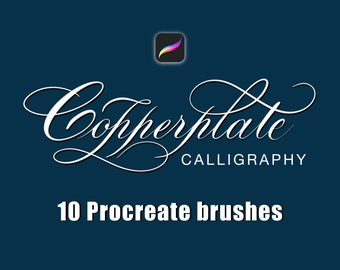 Calligraphy procreate brushes, 10 procreate brushes for copperplate and pointed pen calligraphy, Digital lettering brushes with grid stamp